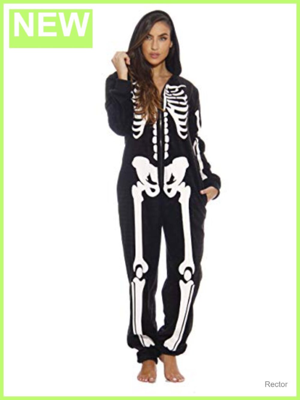 Skeleton Print Hooded Onesie Adult Halloween Costume Fleece Pajamas